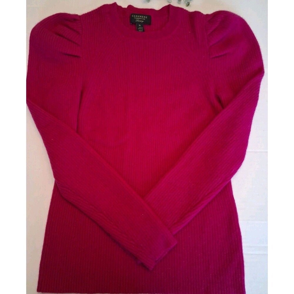 Charter Club Luxury Cashmere Crewneck Sweater XL Vtg Fuschia Pink Old Money